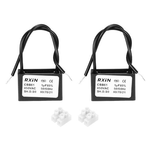 MECCANIXITY 2 Pcs CBB61 Capacitor, 2.5uF 450V 2-Wire Ceiling Fan Motor Starting Capacitor for Ceiling Fan, Motor Generator, Blower, Exhaust Fan, Black in Saudi Arabia
