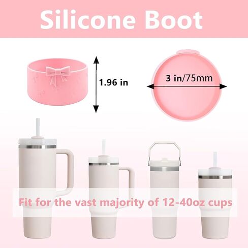 حذاء سيليكون على شكل قوس لزجاجة مياه StanleyTumbler 20-40oz وOwala 24oz وIceFlow 20oz 30oz وزجاجة مياه Hydroflask 12-24oz كم مضاد للانزلاق لملحقات كأس ستانلي - وردي in Saudi Arabia