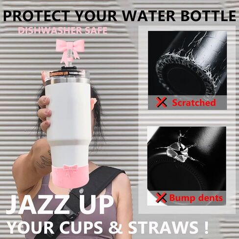 حذاء سيليكون على شكل قوس لزجاجة مياه StanleyTumbler 20-40oz وOwala 24oz وIceFlow 20oz 30oz وزجاجة مياه Hydroflask 12-24oz كم مضاد للانزلاق لملحقات كأس ستانلي - وردي in Saudi Arabia