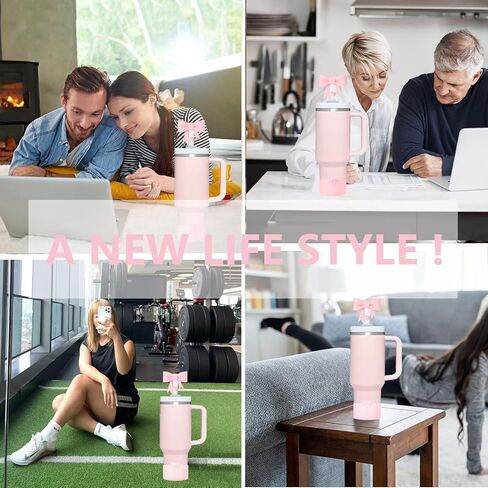 حذاء سيليكون على شكل قوس لزجاجة مياه StanleyTumbler 20-40oz وOwala 24oz وIceFlow 20oz 30oz وزجاجة مياه Hydroflask 12-24oz كم مضاد للانزلاق لملحقات كأس ستانلي - وردي in Saudi Arabia