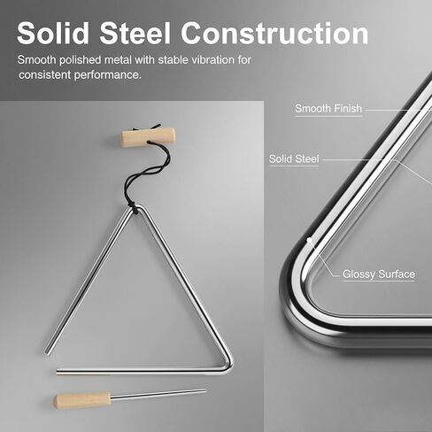 TDOCK 10 Inch Triangle Musical Instrument, Steel Music Percussion Triangles with Wooden Handle and Beater in Kuwait