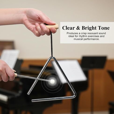 TDOCK 10 Inch Triangle Musical Instrument, Steel Music Percussion Triangles with Wooden Handle and Beater in Kuwait