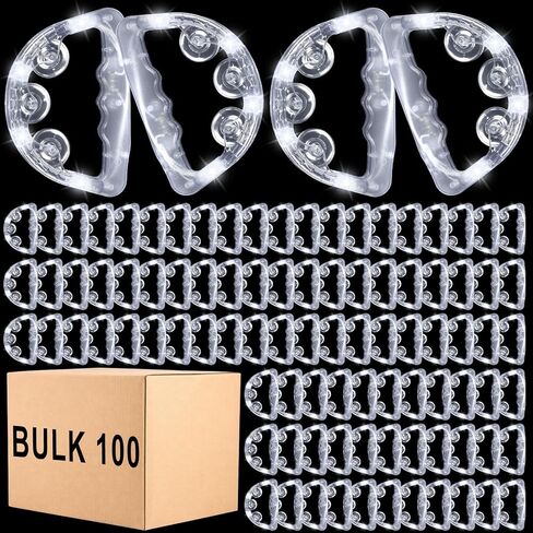 Yunsailing 100 Pack LED Light up Tambourines with Flashing Lights Tambourine Toys for Adults, Glow in The Dark Semicircle Handheld Percussion Musical Instrument for Dance Props (White Lights) in Saudi Arabia