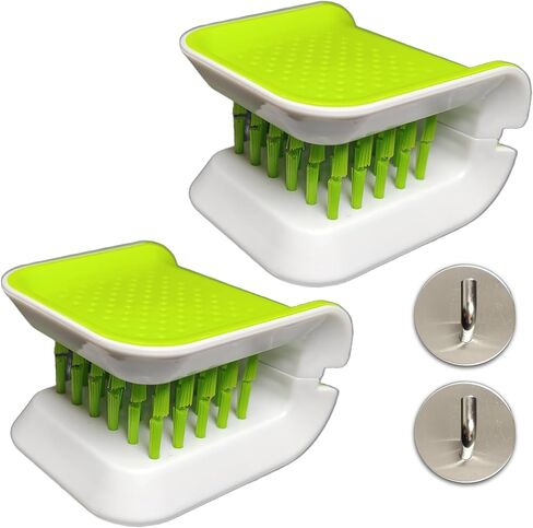 4Pcs Openable BladeBrush Knife and Cutlery Cleaner Brush（2 Brush and 2 Wall Hook）, Silverware Scrubber, Bristle Scrub for Kitchen Washing, Non-Slip, U-Design,Green,Retractable (KCCB-O) in Saudi Arabia