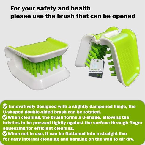 4Pcs Openable BladeBrush Knife and Cutlery Cleaner Brush（2 Brush and 2 Wall Hook）, Silverware Scrubber, Bristle Scrub for Kitchen Washing, Non-Slip, U-Design,Green,Retractable (KCCB-O) in Saudi Arabia