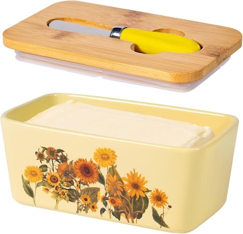 Mushroom Butter Dish with Lid,Large Butter Crock Keeper Saver,Ceramic Butter Container for Countertop with Highly Sealed Silicone Thick Wooden Lid for Kitchen Farmhouse Decor (Mint Green, Mushroom) in Saudi Arabia