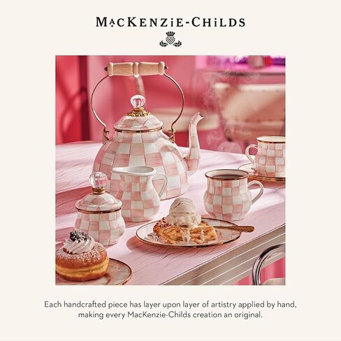 MACKENZIE-CHILDS Teapot Salt and Pepper Shaker Set, Ceramic Salt and Pepper Holders, Pink-and-White Rosy Check in Saudi Arabia