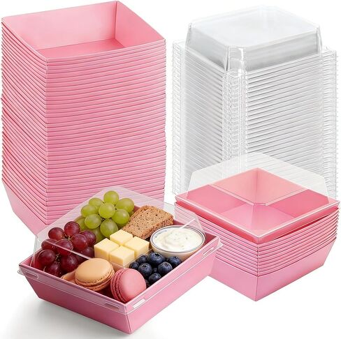 50 Pack Small Charcuterie Boxes with Clear Lids, 4 Inches Paper Bakery Boxes Dessert Boxes Disposable To Go Food Containers for Cookie, Pastry, Cake Slice, Mini Cake, Sandwich (Pink) in Saudi Arabia