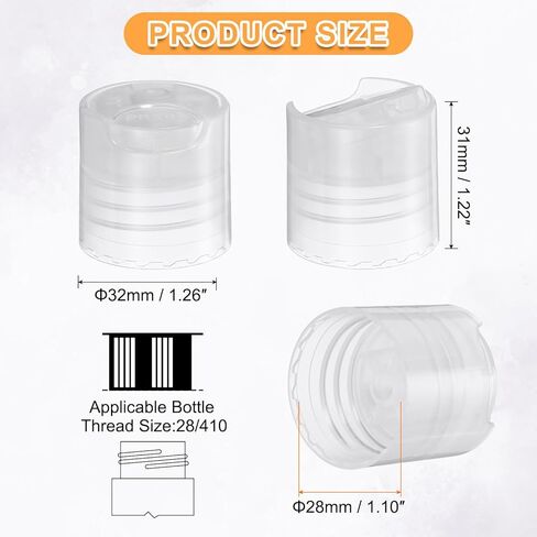 uxcell 50pcs PP Plastic Disc Top Caps, 28/410 Replacement Press Caps Durable Dispensing Lids for Squeeze Bottles, Refillable Bottles, Plastic, Empty, Shampoo, Clear in Saudi Arabia
