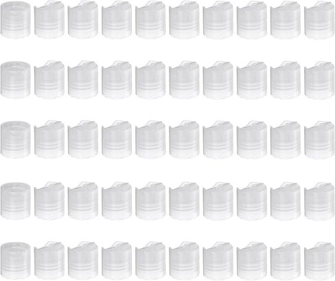 uxcell 50pcs PP Plastic Disc Top Caps, 28/410 Replacement Press Caps Durable Dispensing Lids for Squeeze Bottles, Refillable Bottles, Plastic, Empty, Shampoo, Clear in Saudi Arabia