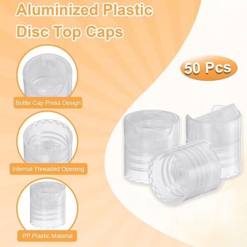 uxcell 50pcs PP Plastic Disc Top Caps, 28/410 Replacement Press Caps Durable Dispensing Lids for Squeeze Bottles, Refillable Bottles, Plastic, Empty, Shampoo, Clear in Saudi Arabia