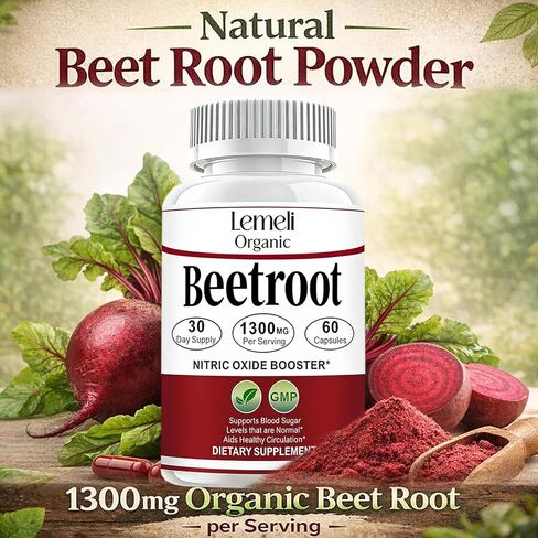 Beetroot, Beet Root Capsules, Organic Beet Root Powder, 1300mg Beet Root Powder, 60 Capsules, 30-Day Supply (60 Count (Pack of 1)) in Saudi Arabia