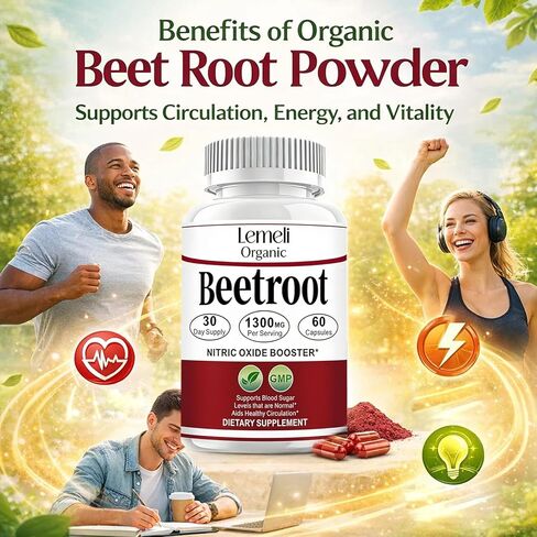Beetroot, Beet Root Capsules, Organic Beet Root Powder, 1300mg Beet Root Powder, 60 Capsules, 30-Day Supply (60 Count (Pack of 1)) in Saudi Arabia
