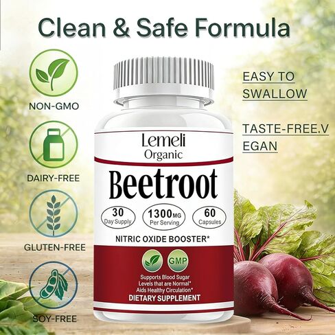 Beetroot, Beet Root Capsules, Organic Beet Root Powder, 1300mg Beet Root Powder, 60 Capsules, 30-Day Supply (60 Count (Pack of 1)) in Saudi Arabia
