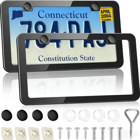2PCS Premium License Plate Frames Matte Black Rustproof Aluminum License Plate Holder, Universal Car Protector Frame for Women and Men with Screw Caps in Saudi Arabia