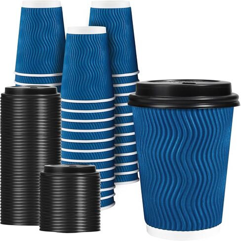Lamosi 12 OZ Disposable Coffee Cups with Lids 50 Pack, Hot Paper Insulated Corrugated Ripple Wall Cup for To Go Drinks and Beverages in Saudi Arabia