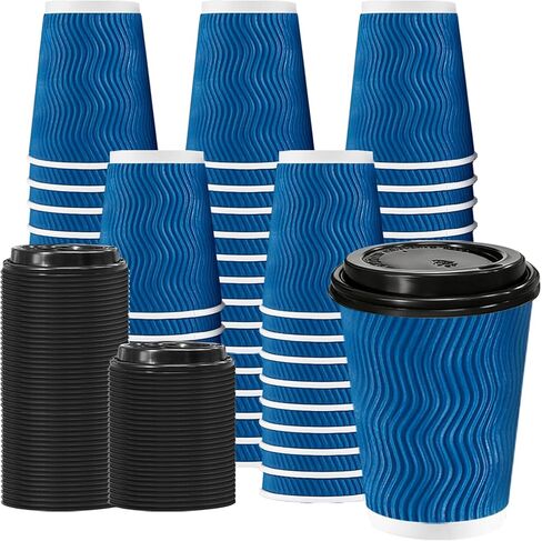Lamosi 12 OZ Disposable Coffee Cups with Lids 50 Pack, Hot Paper Insulated Corrugated Ripple Wall Cup for To Go Drinks and Beverages in Saudi Arabia