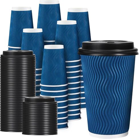 Lamosi 12 OZ Disposable Coffee Cups with Lids 50 Pack, Hot Paper Insulated Corrugated Ripple Wall Cup for To Go Drinks and Beverages in Saudi Arabia