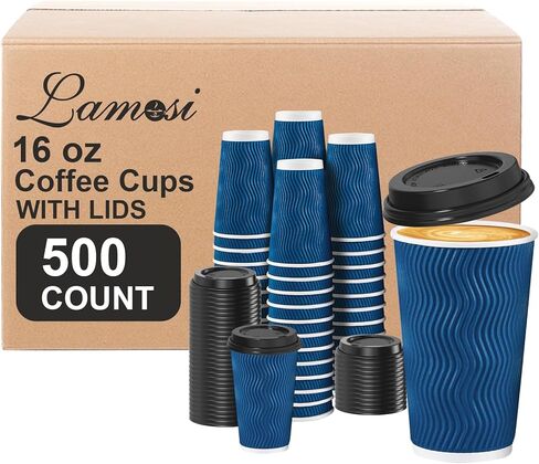 Lamosi 12 OZ Disposable Coffee Cups with Lids 50 Pack, Hot Paper Insulated Corrugated Ripple Wall Cup for To Go Drinks and Beverages in Saudi Arabia
