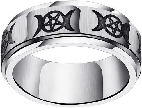 Fuqimanman2020 Goddess Pentagram Stainless Steel Wicca Pagan Triple Moon Spinner Band Ring Celtic Knot Rotatable Anxiety for Men Women Girls Wedding Engagement Promise Jewelry in Saudi Arabia