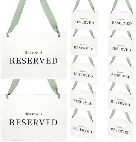 12 Pcs Reserved Seating Signs, This Row Is Reserved Hanging Signs with Silk Ribbon for Wedding Chairs Handmade Paper Chairs Sign for Wedding Ceremony Church Events Benches(White) in Saudi Arabia