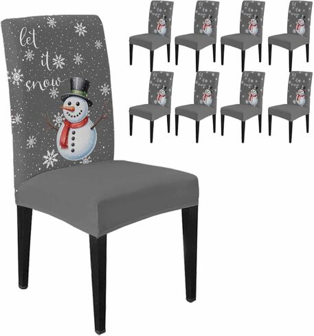 Snowman Christmas Chair Covers Set of 8,Winter Snowflake Chair Cover for Dining Room,Parsons Chair Slipcovers Washable Removable Gray Chair Seat Cover Protector for Kitchen Banquet Party Hotel in Saudi Arabia