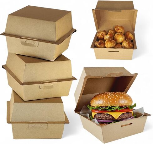 100count, burger box(4.13"x 4.13" x H3.54), Take out paper containers, K-pack korea, Kraft Paper Take Out Boxes, Clamshell Food Containers in Saudi Arabia
