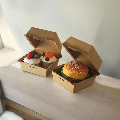 100count, burger box(4.13"x 4.13" x H3.54), Take out paper containers, K-pack korea, Kraft Paper Take Out Boxes, Clamshell Food Containers in Saudi Arabia
