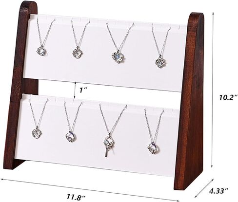 TANG SONG 3-Tier Wood Leather Soft Mat Multiple Necklace Display Stand Necklace Chains Organizer Holder for Home (Walnut-White) in Saudi Arabia