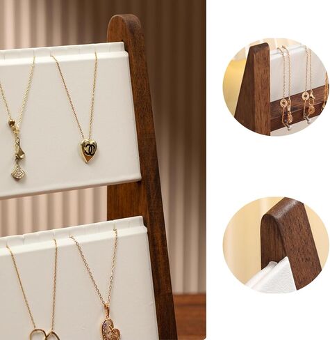 TANG SONG 3-Tier Wood Leather Soft Mat Multiple Necklace Display Stand Necklace Chains Organizer Holder for Home (Walnut-White) in Saudi Arabia