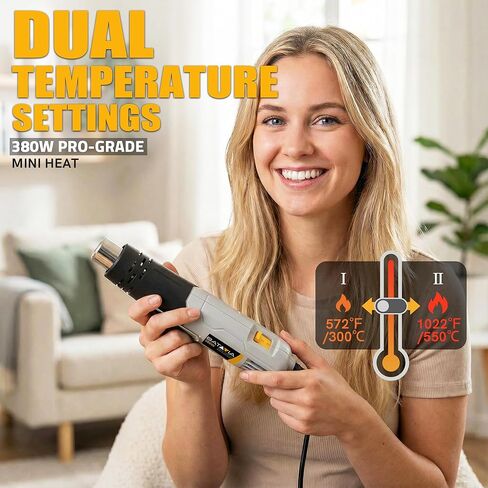 Mini Heat Gun - BATAVIA 380W Fast Heat Hot Air Gun Tool with Uniform Heat Tech & Dual Protection Fuses, 2 Temp (572°F/1022°F)+Nozzle with Overheat Protection for DIY Crafts, Vinyl Wrap, Shrink Tubing in Saudi Arabia