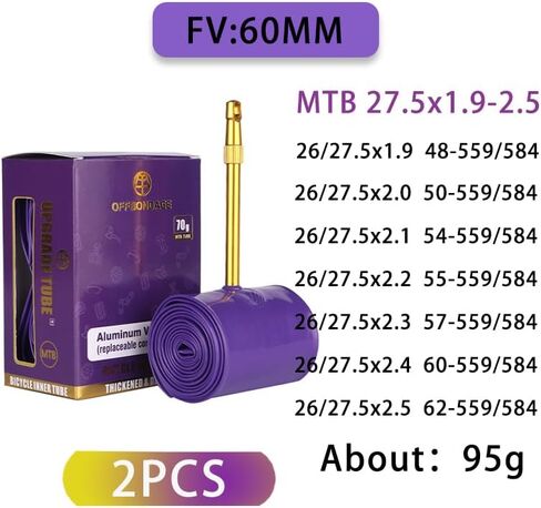 2 Packs Mountain Bike Tube Ultralight 27.5/29 Inch X 1.9/2.0/2.1/2.2/2.3/2.4/2.5 MTB Bike Tube TPU Inner Tube with 60mm Presta Valve for Bike Bicycle Tire in Saudi Arabia