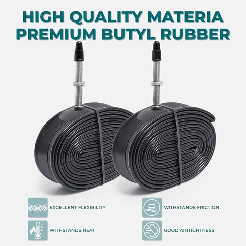قطعتان من أنابيب الدراجة الفاخرة 700x35C/38C/40C/43C، متوافقة مع إطارات الدراجة 700x35C إلى 700x43C، مع صمام بريستا FV48mm، مطاط البوتيل، تستخدم لدراجات الجبال والطراد والمدينة والطرق in Kuwait
