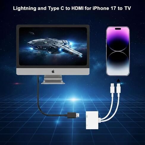 [معتمد من MFi] محول USB-C وLightning إلى HDMI لأجهزة iPhone، وشاشة مزامنة 4K@60 هرتز من Apple إلى محول AV الرقمي مع منفذ شحن 100 واط لجهاز iPhone 17/16/15/iPad/MacBook إلى HDTV/جهاز العرض/الشاشة in Kuwait