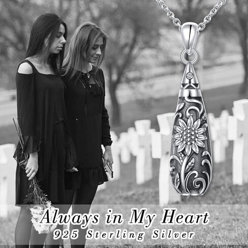 Flower Urn Necklace for Ashes 925 Sterling Silver Cylinder Bar Teardrop Shaped Tree of Life Necklaces Cremation Jewelry Ashes Pendant Loved One Keepsake Memorial Jewelry for Women in Saudi Arabia