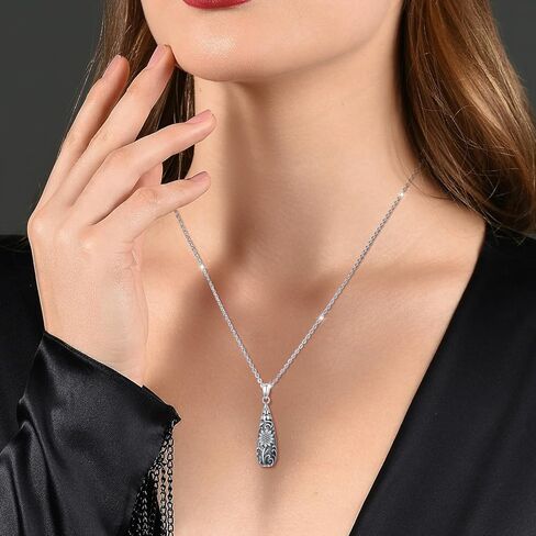 Flower Urn Necklace for Ashes 925 Sterling Silver Cylinder Bar Teardrop Shaped Tree of Life Necklaces Cremation Jewelry Ashes Pendant Loved One Keepsake Memorial Jewelry for Women in Saudi Arabia