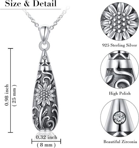 Flower Urn Necklace for Ashes 925 Sterling Silver Cylinder Bar Teardrop Shaped Tree of Life Necklaces Cremation Jewelry Ashes Pendant Loved One Keepsake Memorial Jewelry for Women in Saudi Arabia