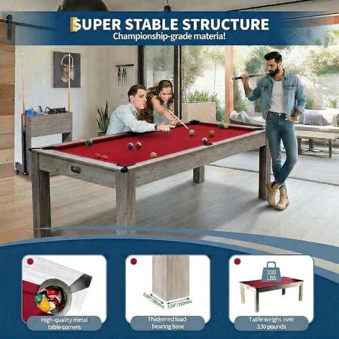 7 FT Pool Table, Complete Set with 2 Cues, 16 Balls, 2 Chalks, Triangle, Brush, Adult Game Billiard Table for Home Game Room Party, Professional Black Cloth, Rustic Grey Finish, 84 L x 46 W x 32 H in Saudi Arabia