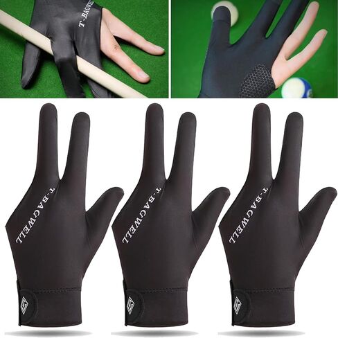 3-Pack Black Billiard Gloves - Breathable 3-Finger Design with Anti-Slip Grip for Pool & Snooker, Right Hand in Saudi Arabia