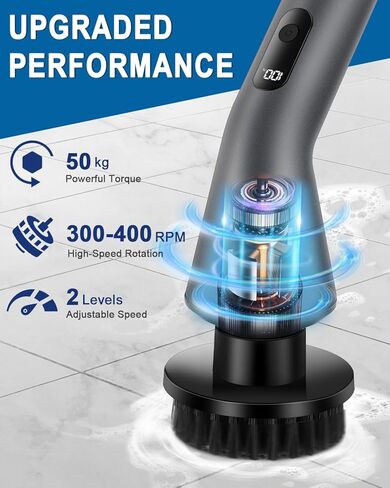 Electric Spin Scrubber -[Upgraded Version] [IPX7 Waterproof] Bathroom Scrubber Electric with 7 Brush Heads, 2 Speed, 400 RPM Power Scrubber with Detachable Long Handle for Bathroom, Home in Saudi Arabia