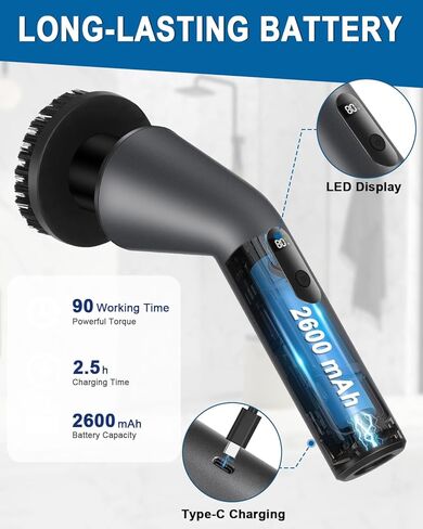 Electric Spin Scrubber -[Upgraded Version] [IPX7 Waterproof] Bathroom Scrubber Electric with 7 Brush Heads, 2 Speed, 400 RPM Power Scrubber with Detachable Long Handle for Bathroom, Home in Saudi Arabia