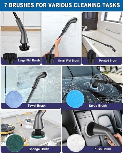 Electric Spin Scrubber -[Upgraded Version] [IPX7 Waterproof] Bathroom Scrubber Electric with 7 Brush Heads, 2 Speed, 400 RPM Power Scrubber with Detachable Long Handle for Bathroom, Home in Saudi Arabia