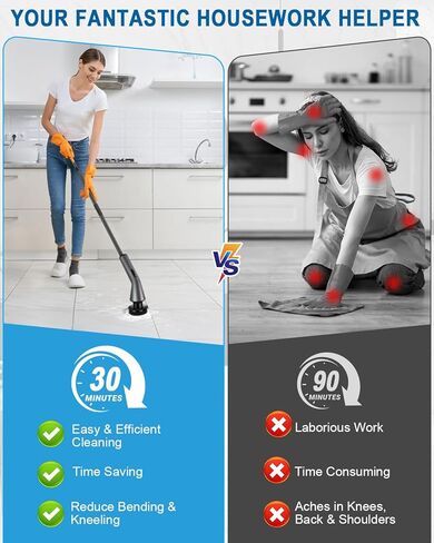 Electric Spin Scrubber -[Upgraded Version] [IPX7 Waterproof] Bathroom Scrubber Electric with 7 Brush Heads, 2 Speed, 400 RPM Power Scrubber with Detachable Long Handle for Bathroom, Home in Saudi Arabia