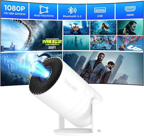 [Two-Way Bluetooth 5.2] Mini Portable Projector 1080P HD Multi-Angle Projection, Tecaki Smart Projector with 180°Rotatable Mount Auto Keystone Correction Long Lens Life (White2) in Saudi Arabia