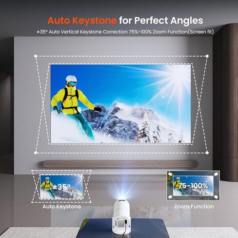 [Two-Way Bluetooth 5.2] Mini Portable Projector 1080P HD Multi-Angle Projection, Tecaki Smart Projector with 180°Rotatable Mount Auto Keystone Correction Long Lens Life (White2) in Saudi Arabia