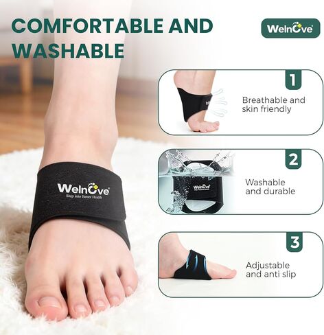 Arch Support Inserts for Men & Women - Welnove 6mm & 10mm Adjustable Heights Arch Pads - Non-Slip Arch Braces Bands for Plantar Fasciitis Relief - Gel Insole Pad for Flat Feet, High & Fallen Archs in Saudi Arabia
