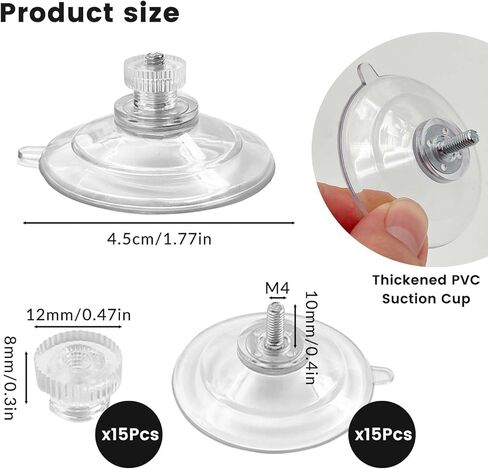 Daily Treasures 15pcs 45mm Screw in Suction Cups,Strong Suction Cups with Nuts,Small Suction Pads with Ear,Reusable Sucker,Clear Suction Cups for Glass Mirror Camping Caravan Decor in Saudi Arabia