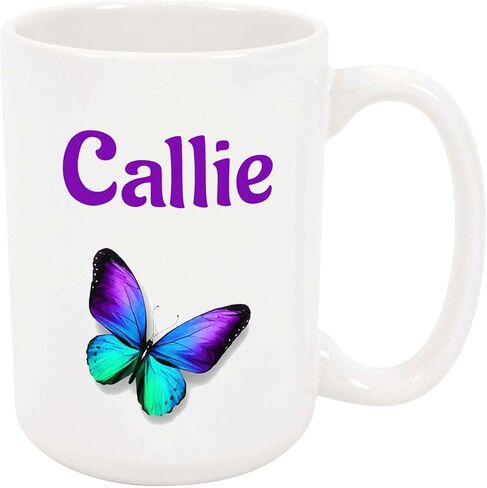 كوب قهوة Callie - كوب سيراميك على شكل فراشة مخصص مع الاسم، كوب مخصص، هدية عيد ميلاد/عيد الميلاد مخصصة، هدية للعطلات، 11 أونصة in Saudi Arabia