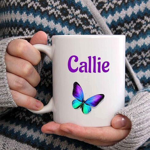 كوب قهوة Callie - كوب سيراميك على شكل فراشة مخصص مع الاسم، كوب مخصص، هدية عيد ميلاد/عيد الميلاد مخصصة، هدية للعطلات، 11 أونصة in Saudi Arabia
