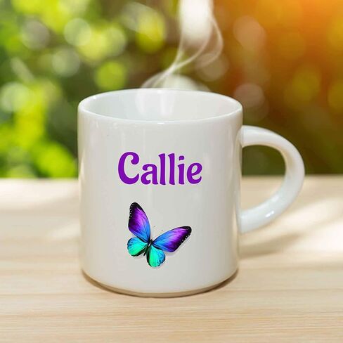 كوب قهوة Callie - كوب سيراميك على شكل فراشة مخصص مع الاسم، كوب مخصص، هدية عيد ميلاد/عيد الميلاد مخصصة، هدية للعطلات، 11 أونصة in Saudi Arabia